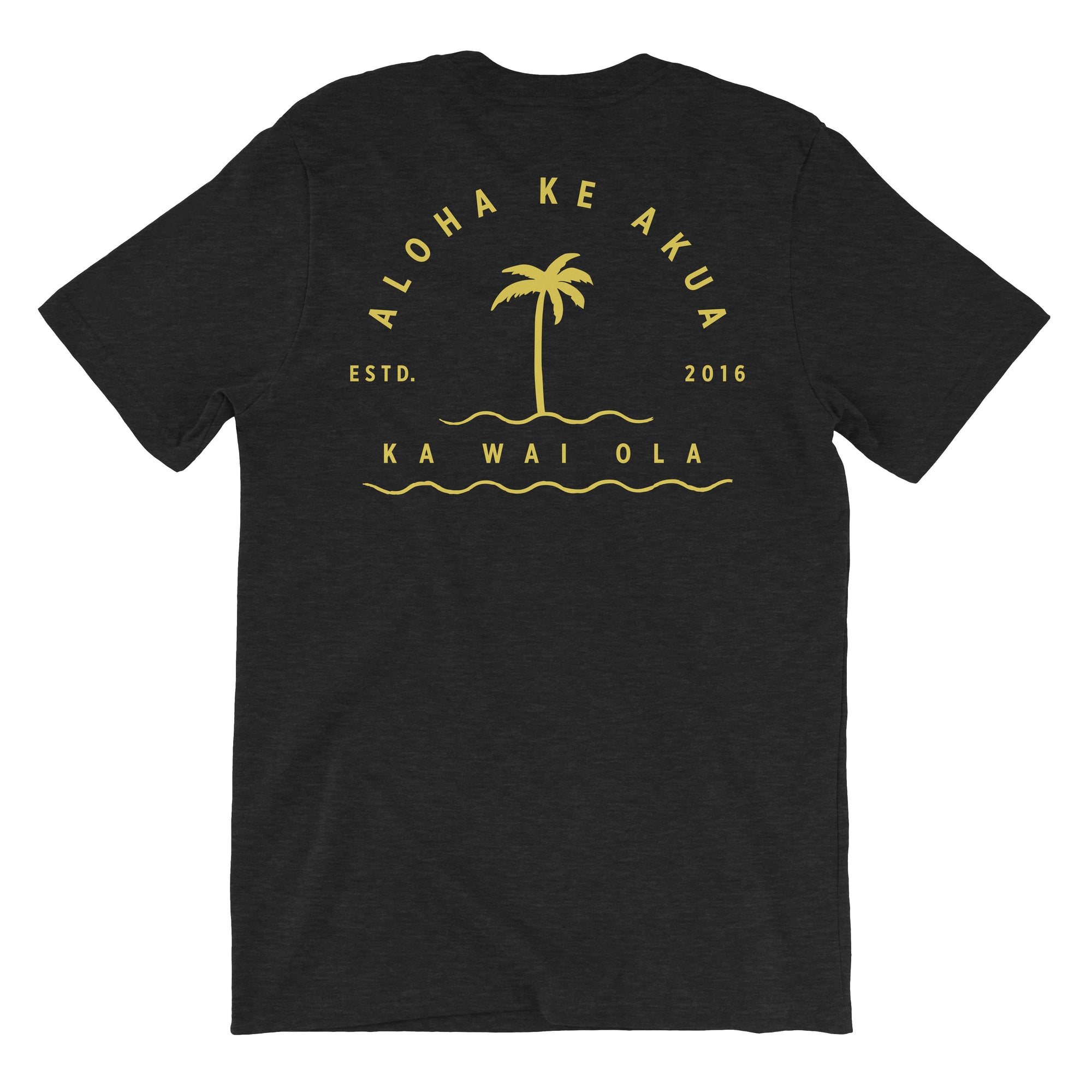 Pop-Up Mākeke - Aloha Ke Akua Clothing - Ka Wai Ola Men's Short Sleeve T-Shirt - Black Heather - Back View