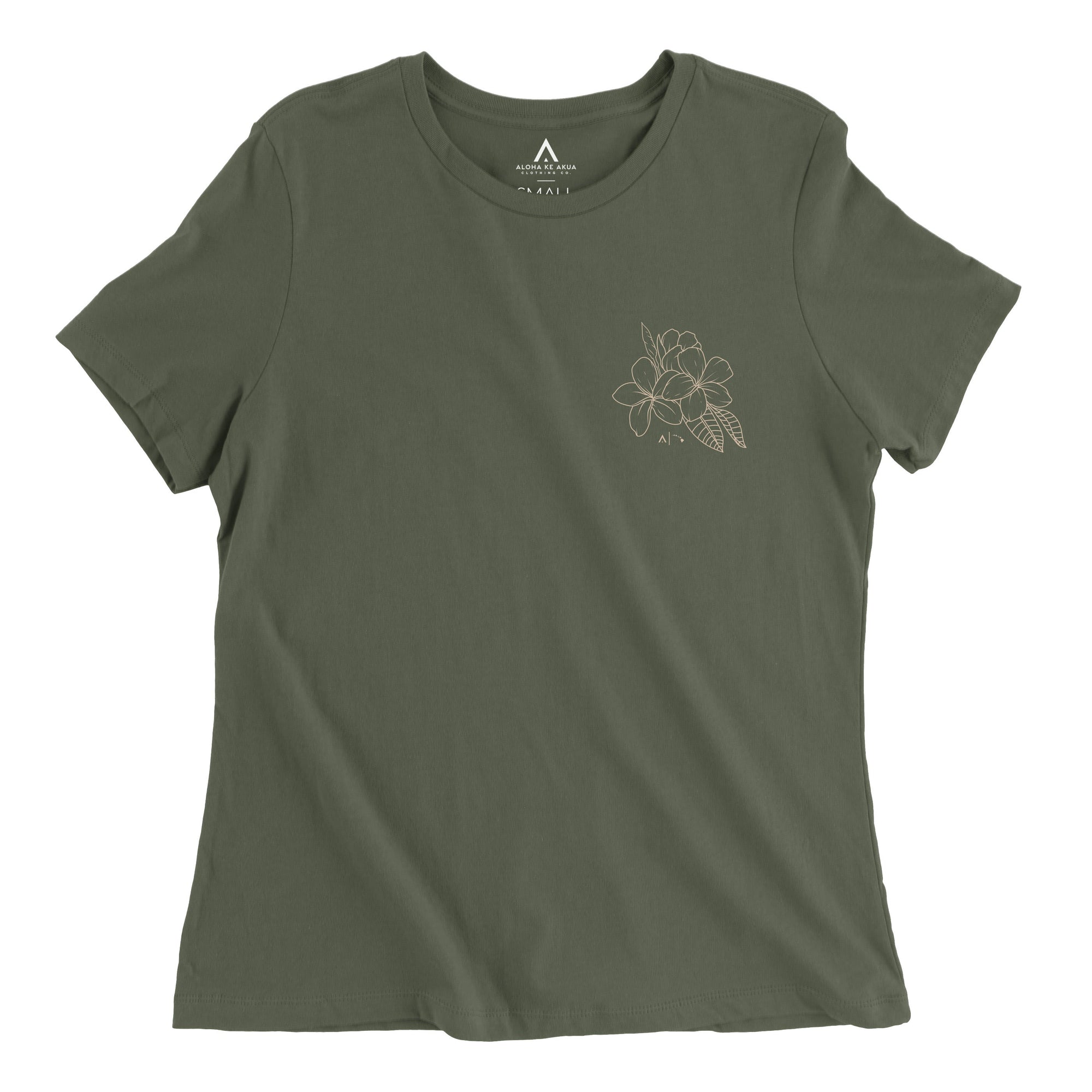 Pop-Up Mākeke - Aloha Ke Akua Clothing - Melia Women's Short Sleeve T-Shirt -  Military Green - Front View