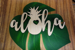 Pop-Up Mākeke - Aloha Overstock - Laser Cut Aloha Pineapple Wood Cutout - Front View