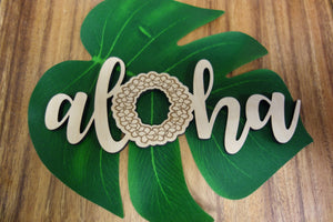 Pop-Up Mākeke - Aloha Overstock - Laser Cut Aloha Plumeria Lei Wood Cutout - Front View