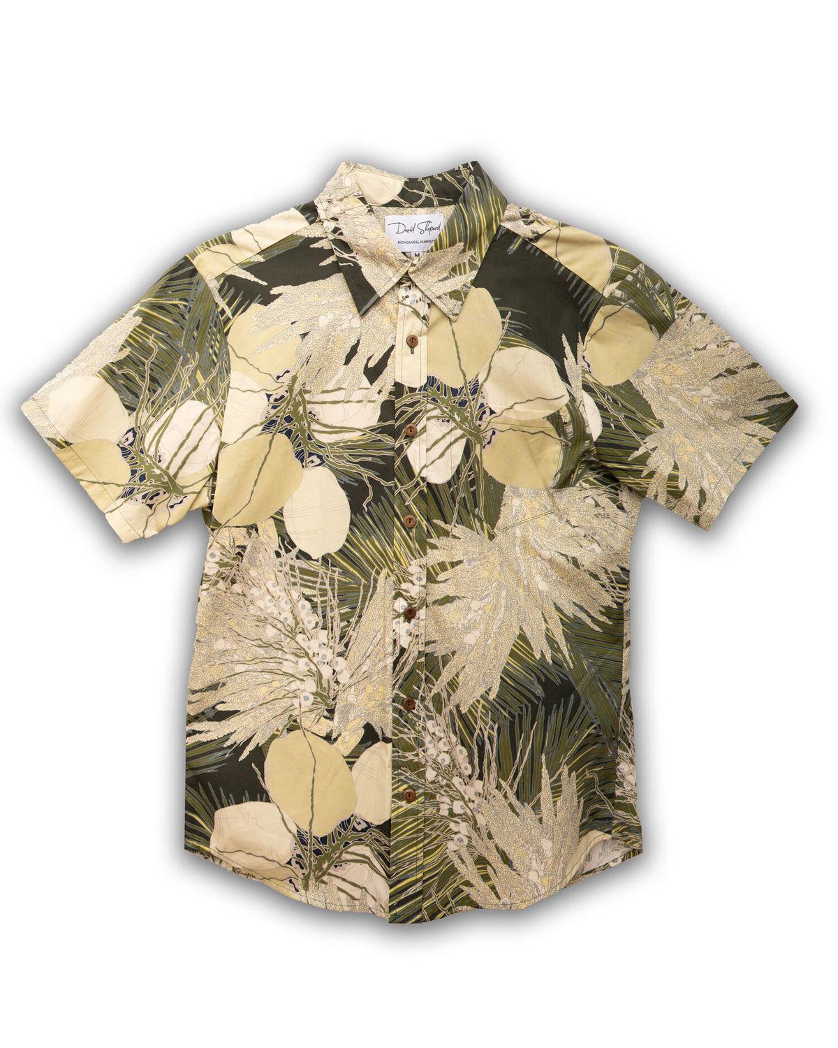 Pop-Up Mākeke - David Shepard Hawaii - Coconut Flower, Fruit, &amp; Fronds Aloha Shirt - Front View