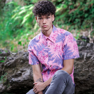 Pop-Up Mākeke - David Shepard Hawaii - Hāpuʻu 'Ilima Mauka to Makai Coral Men's Aloha Shirt