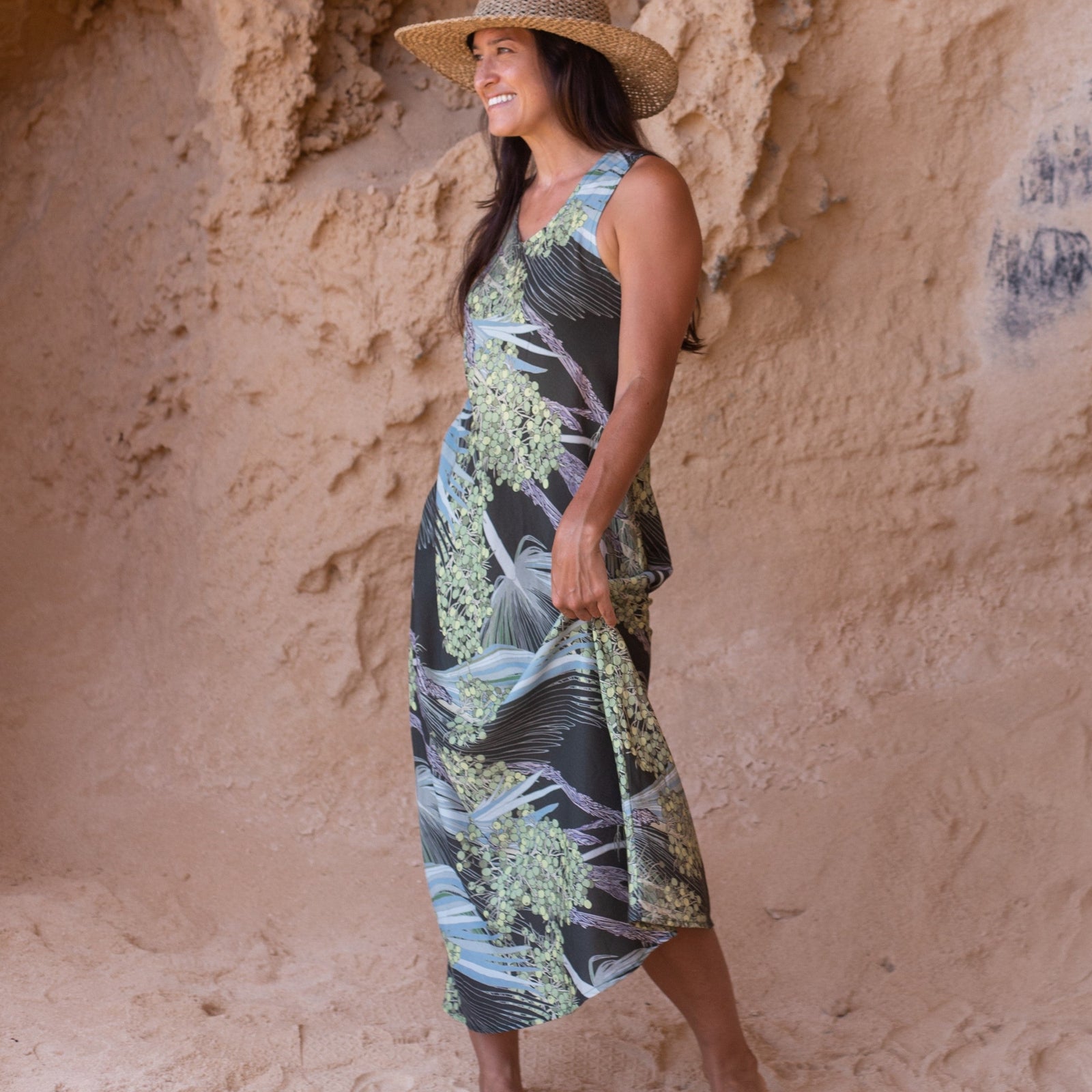 Pop-Up Mākeke - David Shepard Hawaii - Hāwane Deep Forest Women's Sleeveless Midi Dress