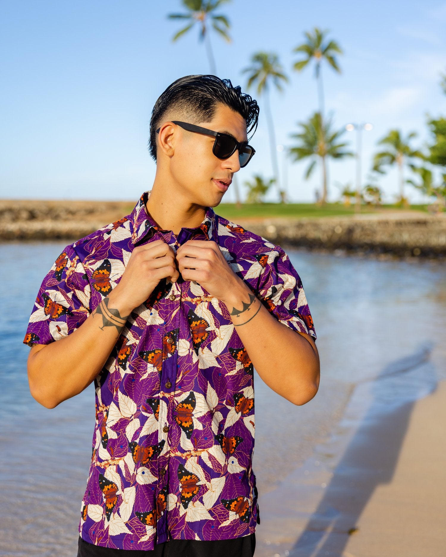 Pop-Up Mākeke - David Shepard Hawaii - Māmaki & Butterflies Men's Aloha Shirt