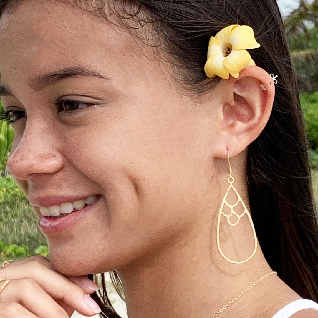 Pop-Up Mākeke - Debby Sato Designs - Mermaid Teardrop Earrings - Large - 14K Gold/Sterling Silver