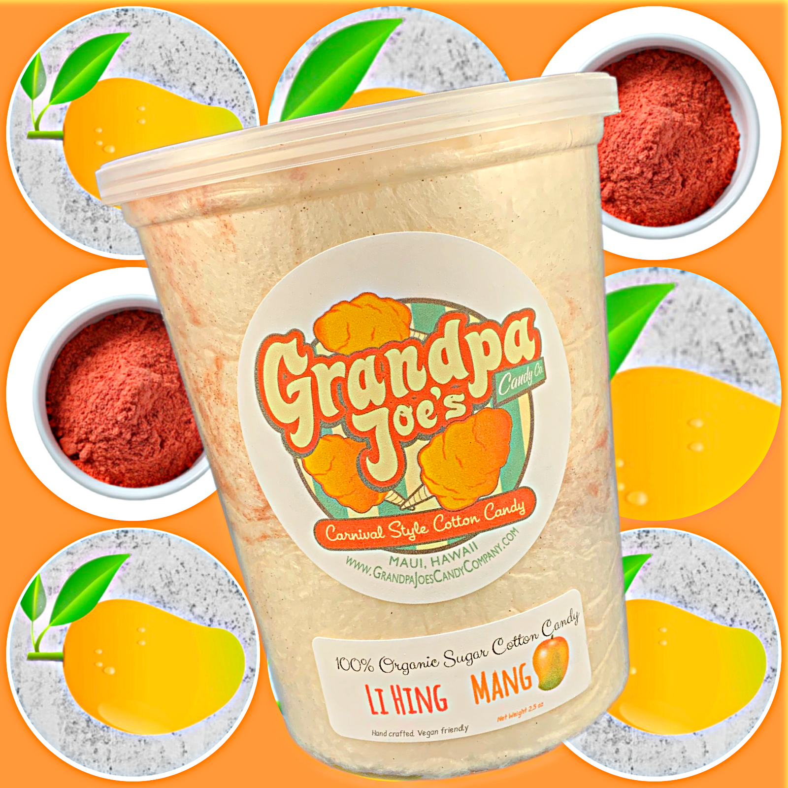 Pop-Up Mākeke - Grandpa Joe's Candy Company - Li Hing Mango 100% Organic Sugar Cotton Candy
