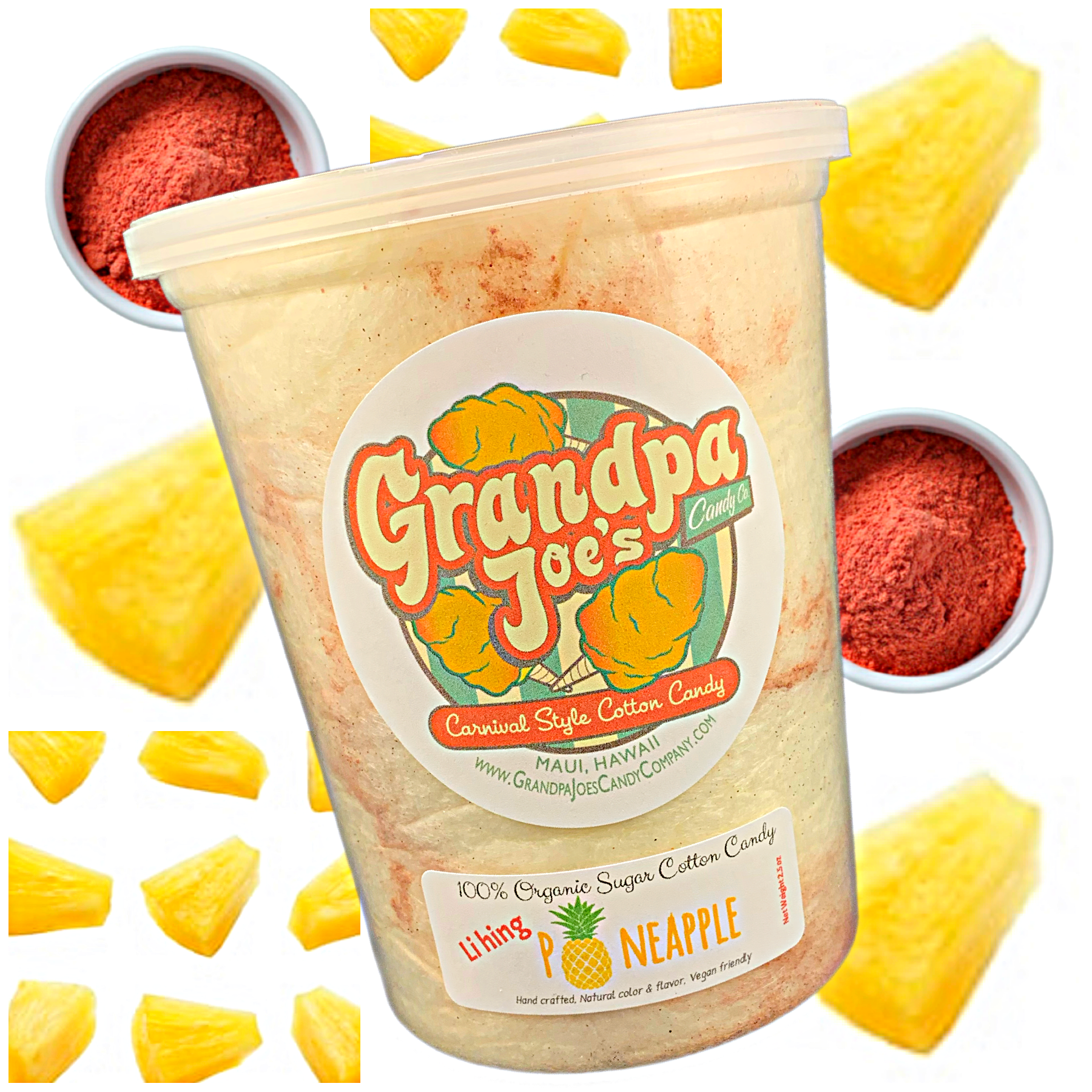 Pop-Up Mākeke - Grandpa Joe's Candy Company - Pineapple Li Hing 100% Organic Sugar Cotton Candy