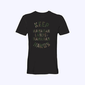 Pop-Up Mākeke - Hae Hawaii-WP - Keep Hawaiian Lands In Hawaiian Hands Camo Short-Sleeve T-Shirt - Back View