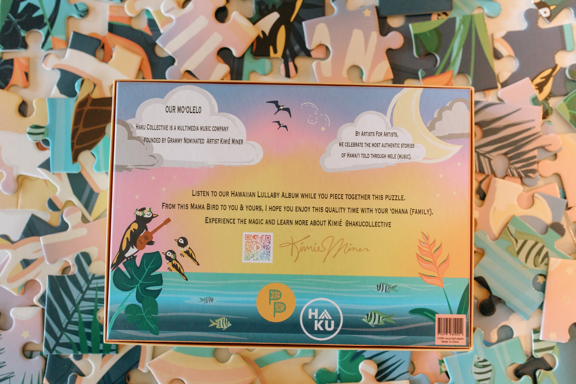 Pop-Up Mākeke - Haku Collective - Hawaiian Lullaby Kid's Puzzle - 70 Pieces - Back Box View