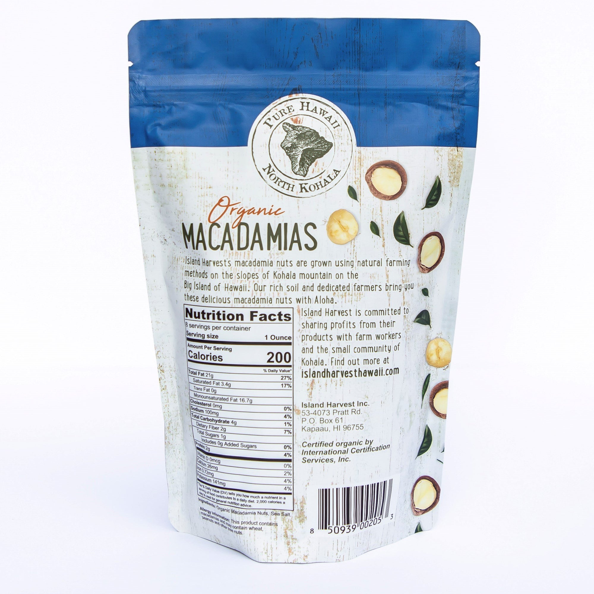 Pop-Up Mākeke - Island Harvest - Organic Macadamia Nuts with Sea Salt - Back View