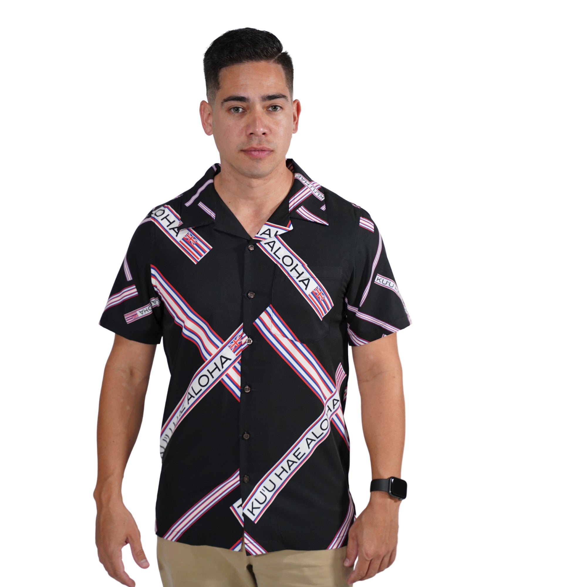 Pop-Up Mākeke - Kini Zamora - Kuʻu Hae Aloha Shirt with Pocket - Front View