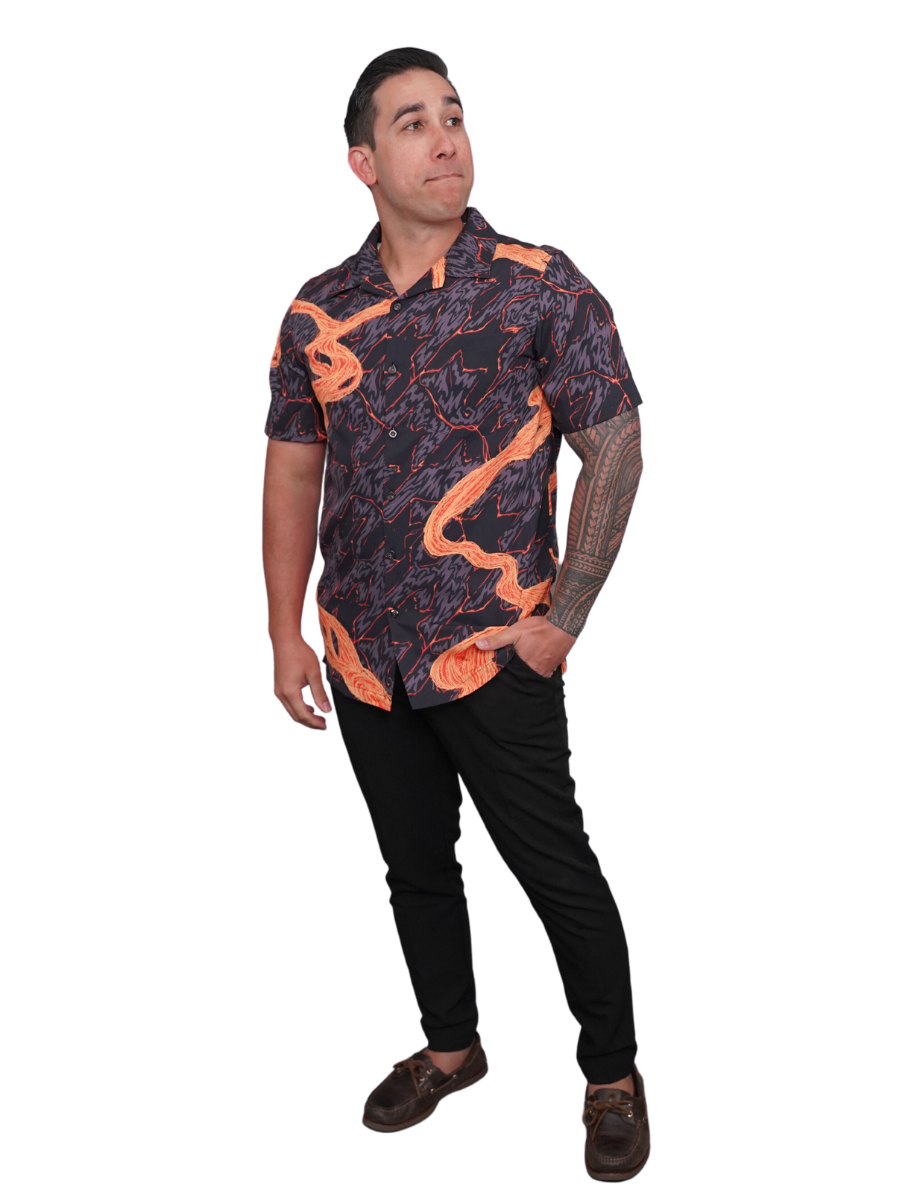 Pop-Up Mākeke - Kini Zamora - Lava Men's Aloha Shirt