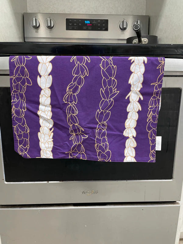 Pop-Up Mākeke - Laha&#39;ole Designs - Pikake Lei Poni (Purple) Tea Towel