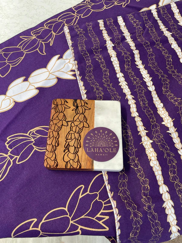 Pop-Up Mākeke - Laha'ole Designs - Pikake Lei Poni (Purple) Tea Towel - Collection