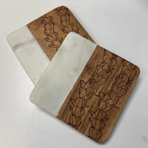 Pop-Up Mākeke - Laha'ole Designs - Two Pikake Marble & Wood Coasters
