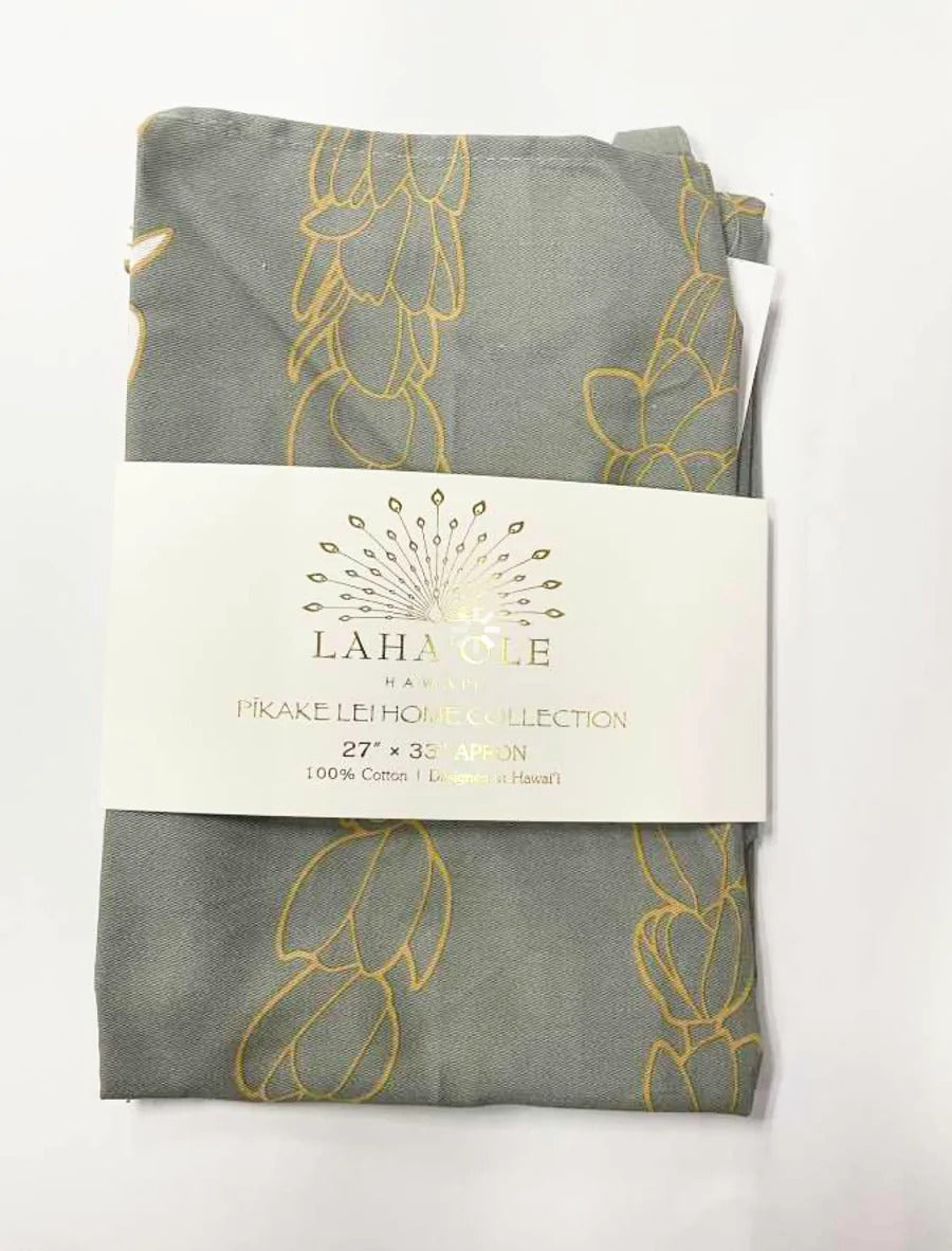 Pop-Up Mākeke - Laha'ole Designs - Pikake Lei Hinahina (Grey) Tea Towel - In Use