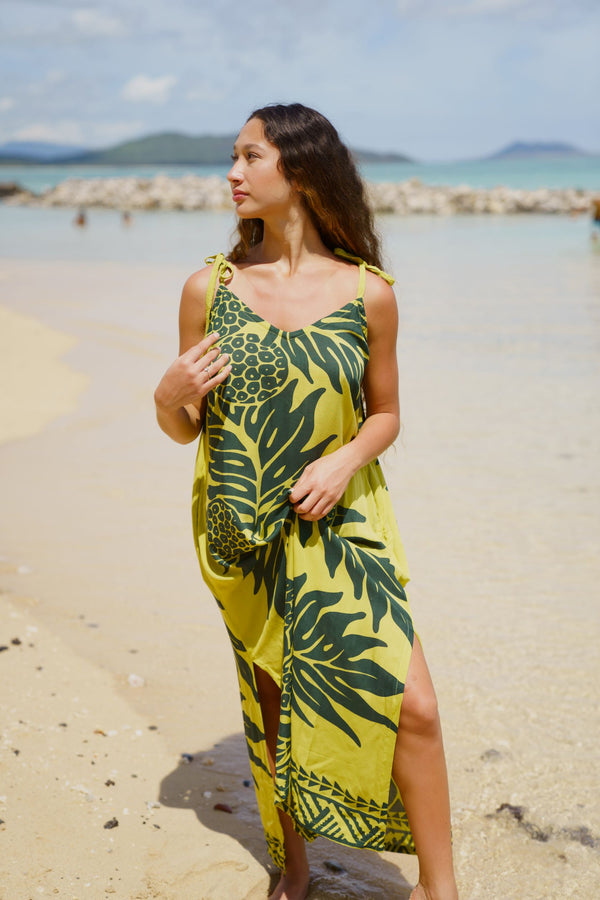 Laka Maxi Dress Ulu in Lime & Green PopUp Mākeke