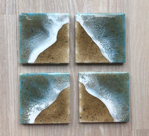 Pop-Up Mākeke - Marr Artworks - Resin Beach Ceramic Coaster - Blue - Different Styles
