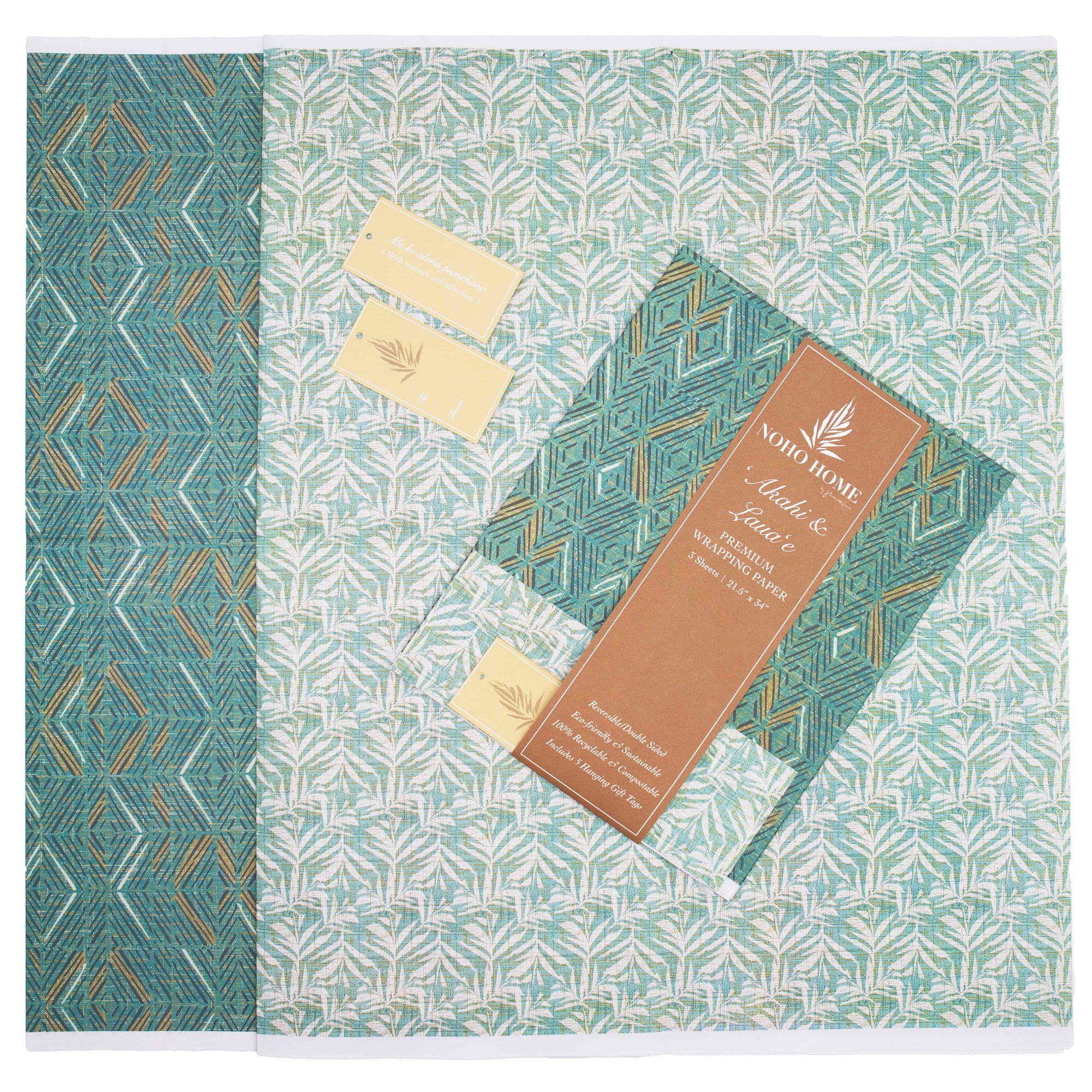 Pop-Up Mākeke - Noho Home - ʻAkahi & Lauaʻe Reversible Wrapping Paper - Laid Flat