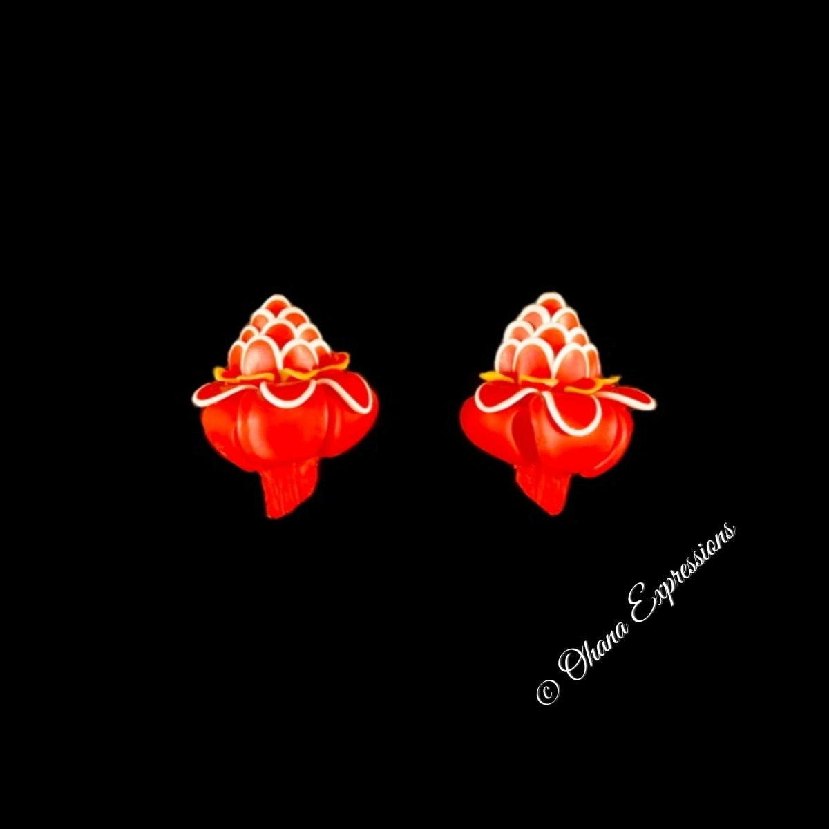 Pop-Up Mākeke - Ohana Expressions - Red Torch Ginger Stud Earrings