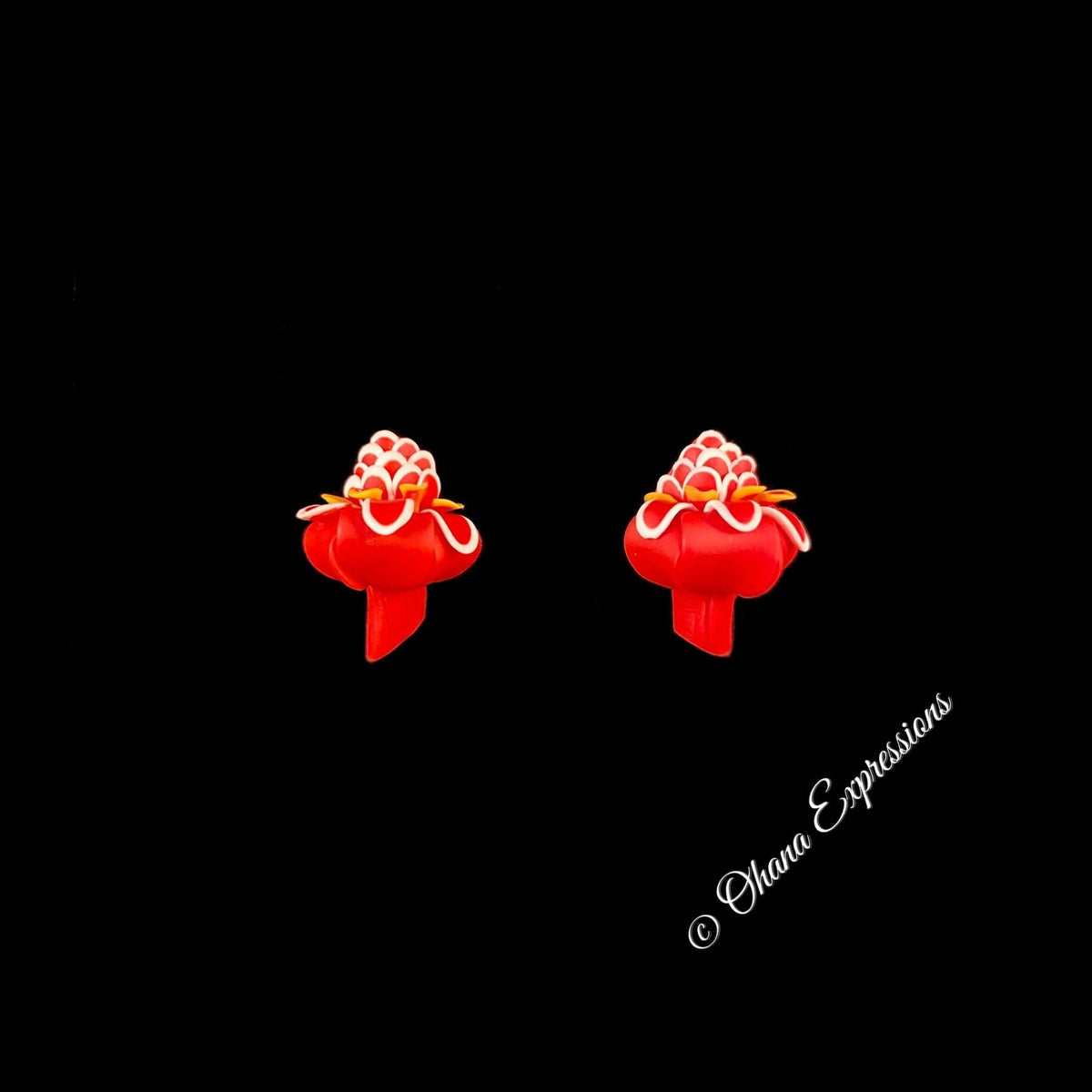 Pop-Up Mākeke - Ohana Expressions - Tiny Red Torch Ginger Stud Earrings