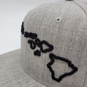 Pop-Up Mākeke - Route 99 - 3D Hawaii Islands Snapback Hat in Grey - Close Up