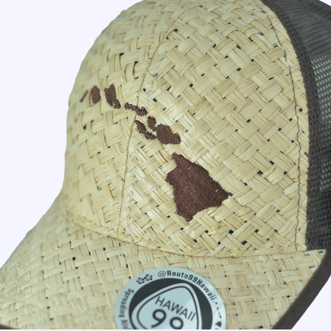 Lauhala Straw Hat w/ Hawaiian Islands - Route 99 Hawaii