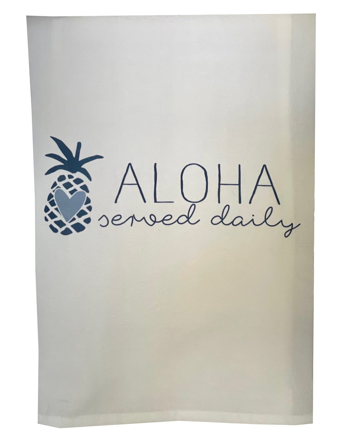 Pop-Up Mākeke - Sal Terrae - Flour Sack Kitchen Towel - Aloha Served Daily - Blue Pineapple - Front View