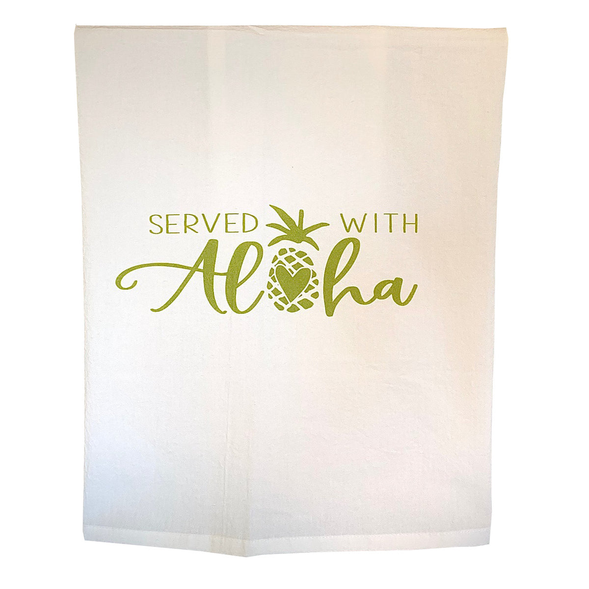 Pop-Up Mākeke - Sal Terrae - Flour Sack Kitchen Towel - Served with Aloha - Green Pineapple - Front View