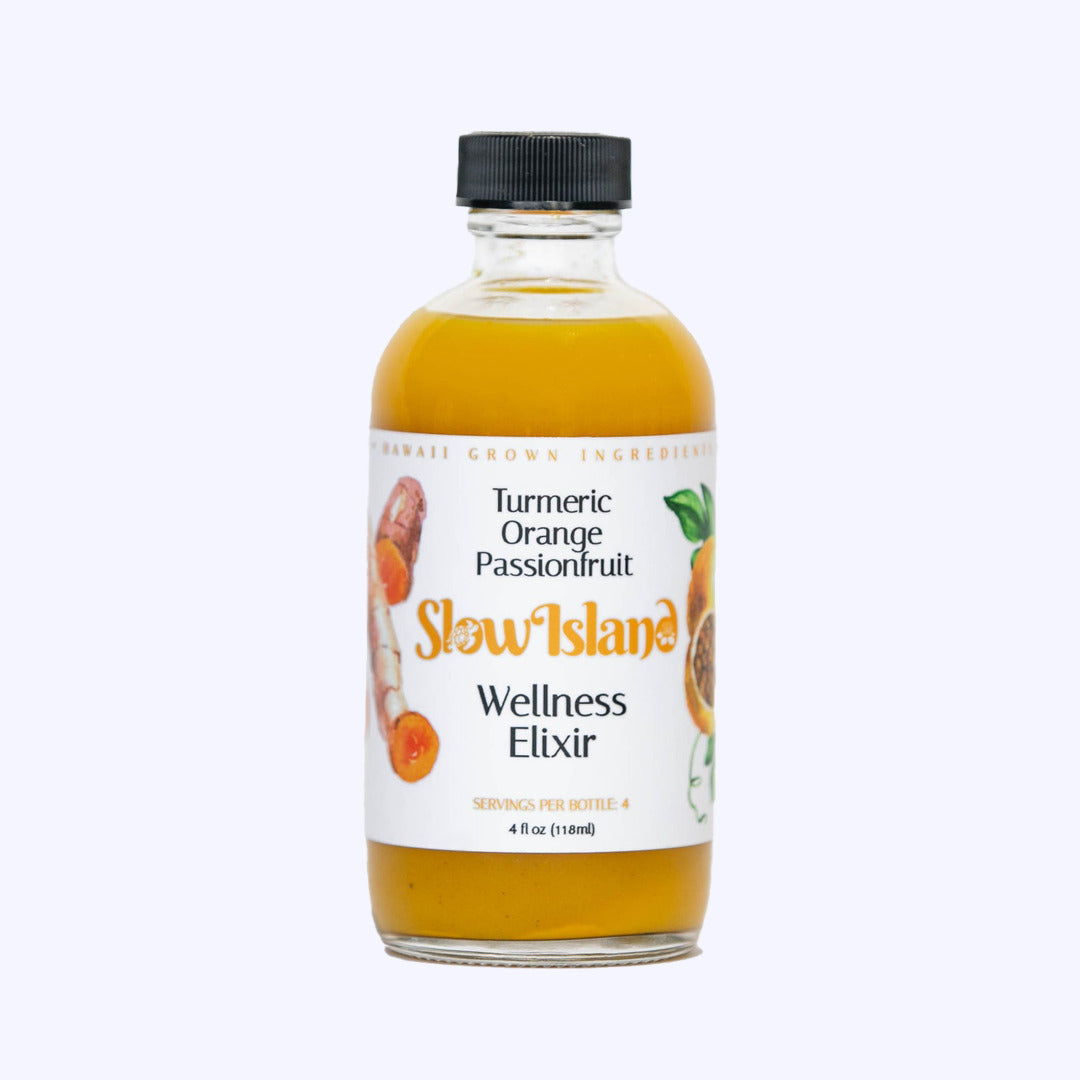 Pop-Up Mākeke - Slow Island Food & Beverage Co. - Turmeric Orange Passionfruit Wellness Elixir - Front View