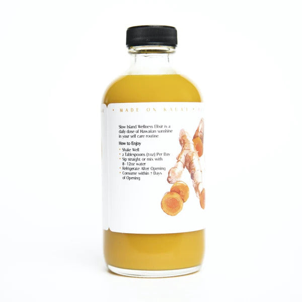 Pop-Up Mākeke - Slow Island Food & Beverage Co. - Turmeric Orange Passionfruit Wellness Elixir - Side View