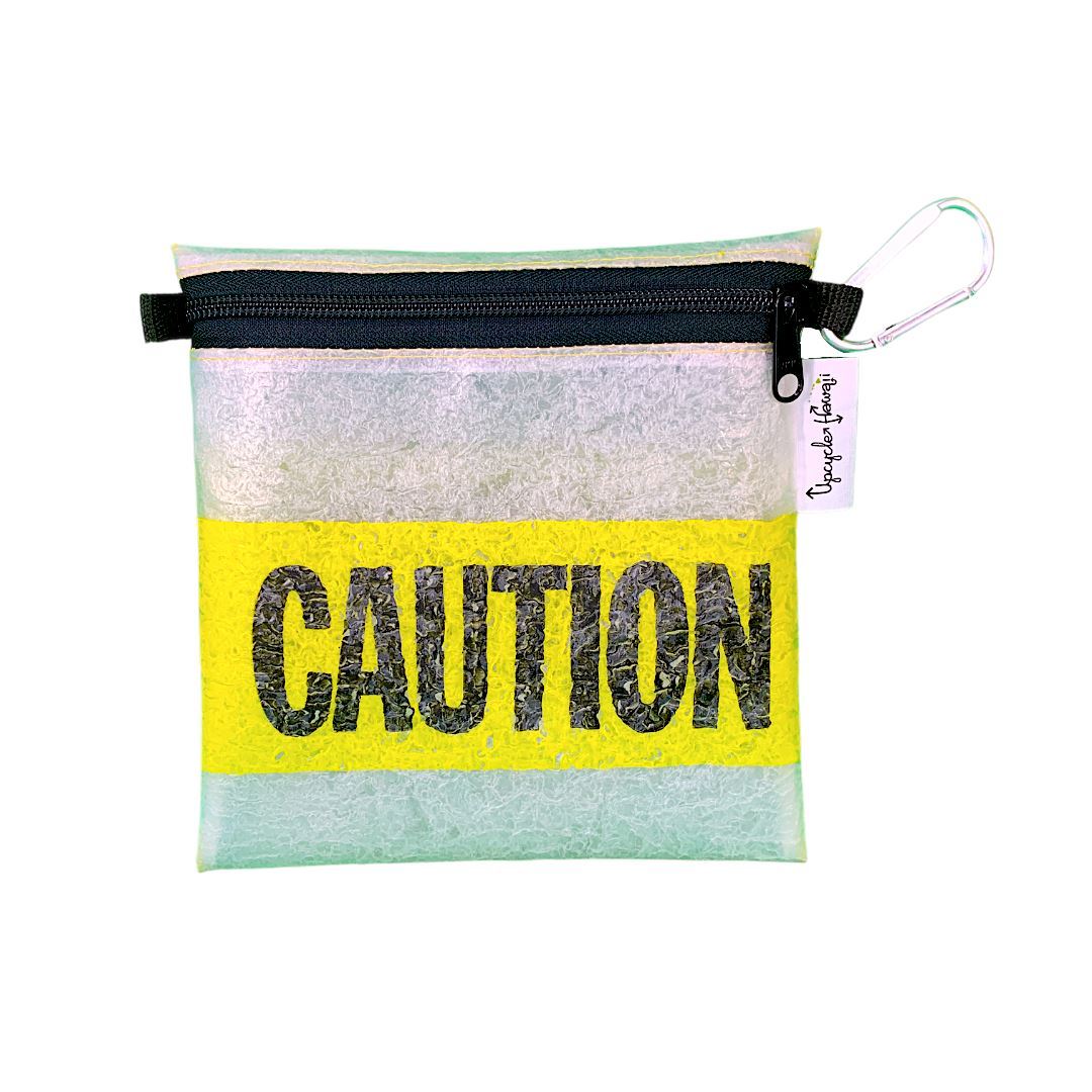Pop-Up Mākeke - Upcycle Hawaii - Caution Tape Large Square Zipper Pouch - No Strap - Front View