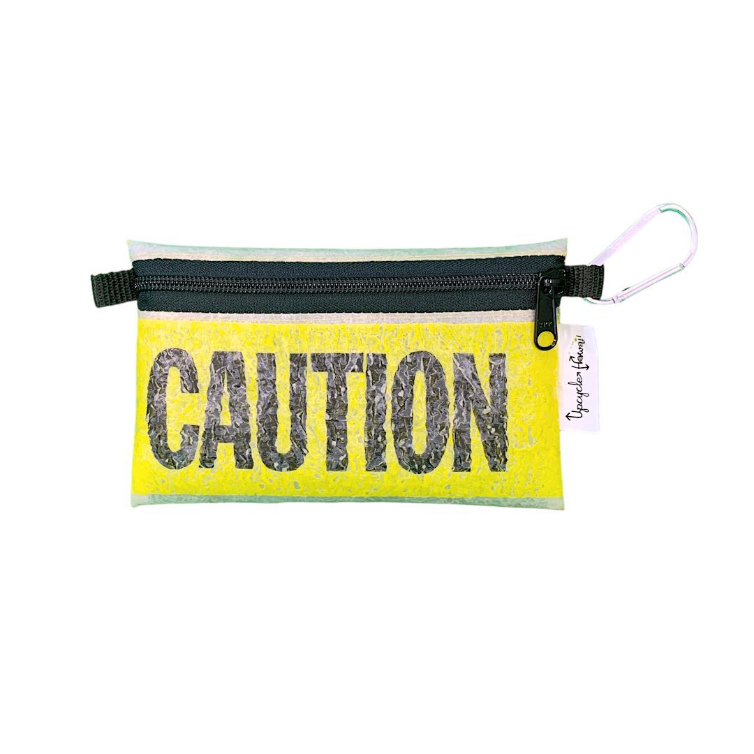 Pop-Up Mākeke - Upcycle Hawaii - Caution Tape Medium Rectangle Zipper Pouch - No Strap - Front View