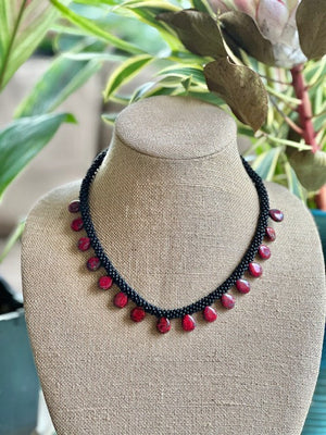 Red & Black Picasso Pear Drop Necklace