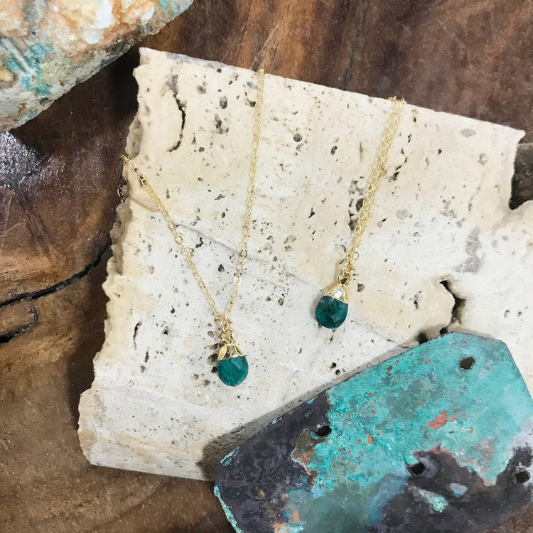 Raw Emerald Gold Dipped Necklace
